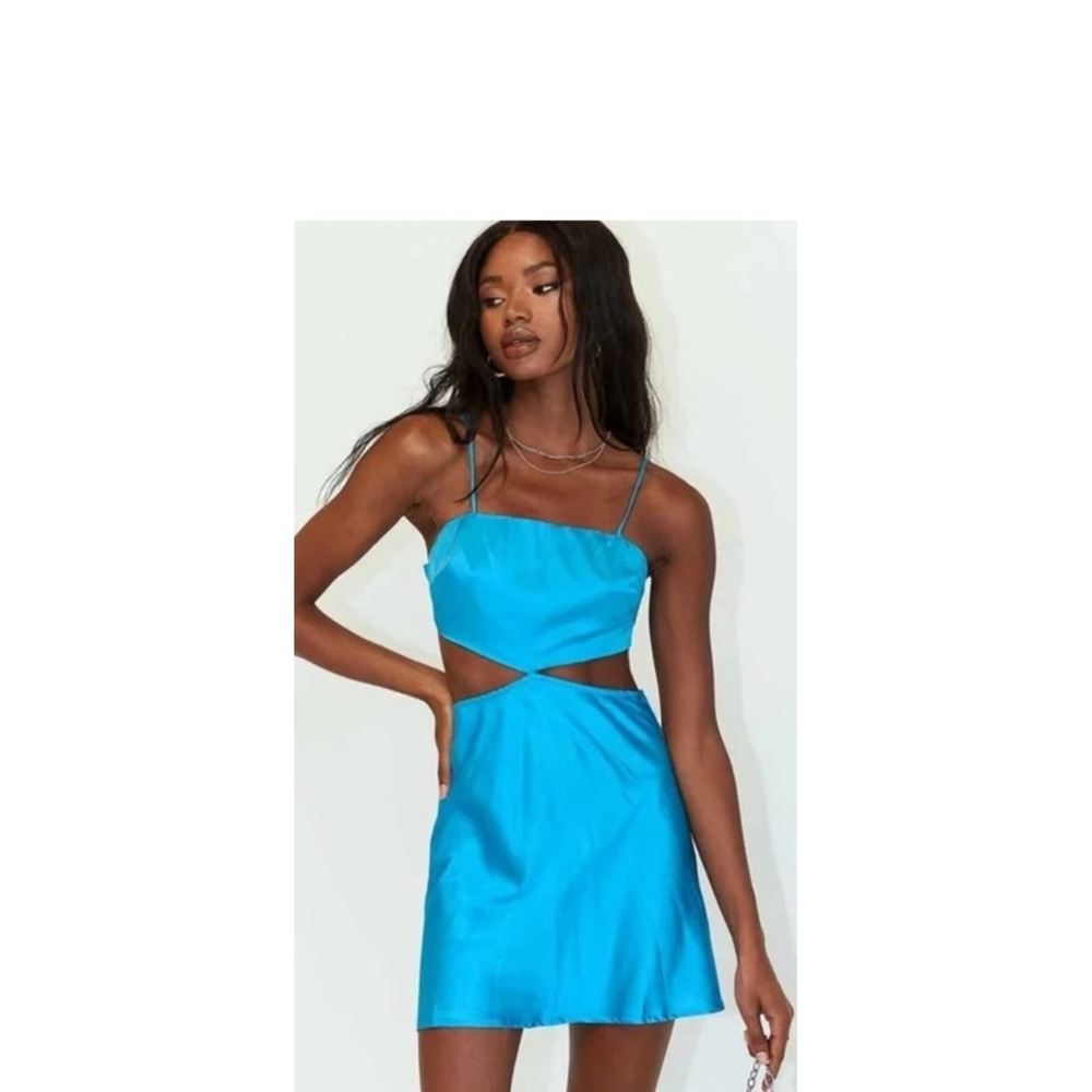 Princess Polly Mini Dress Women 12 Blue Cutout Satin Party Clubwear Strappy